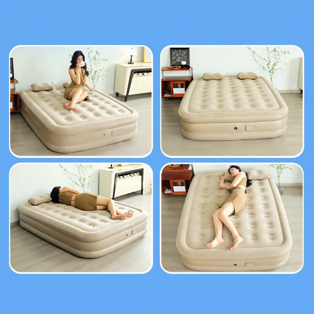 Matelas Gonflable Très Résistant 3 Places - Pompe Intégrée Automatique, Hauteur Améliorée, Famille & Camping