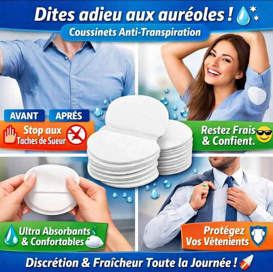 Coussinets Anti-Transpiration Axillaires - Stop Auréoles, Ultra Absorbants, Homme & Femme, Discrets - 1 Paquet (10 pièces)