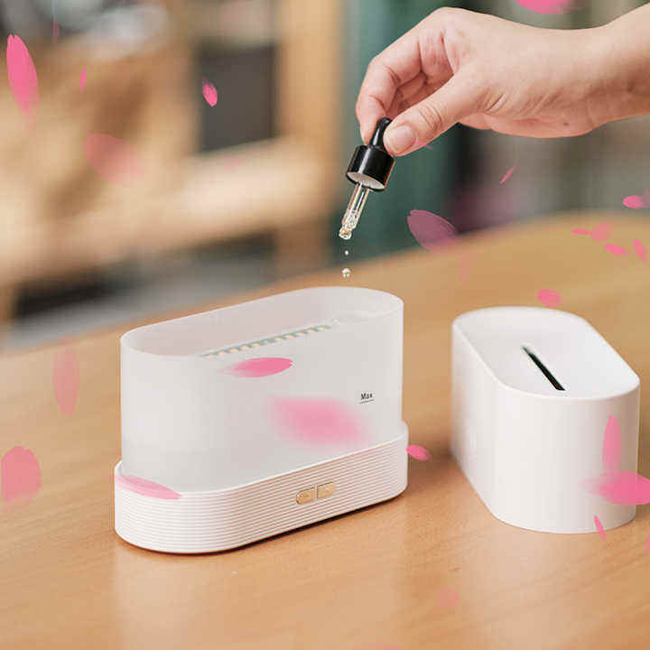 Diffuseur de Senteur Flamme LED - Humidificateur Aromatique, 8h Autonomie, Multicolore, Silencieux