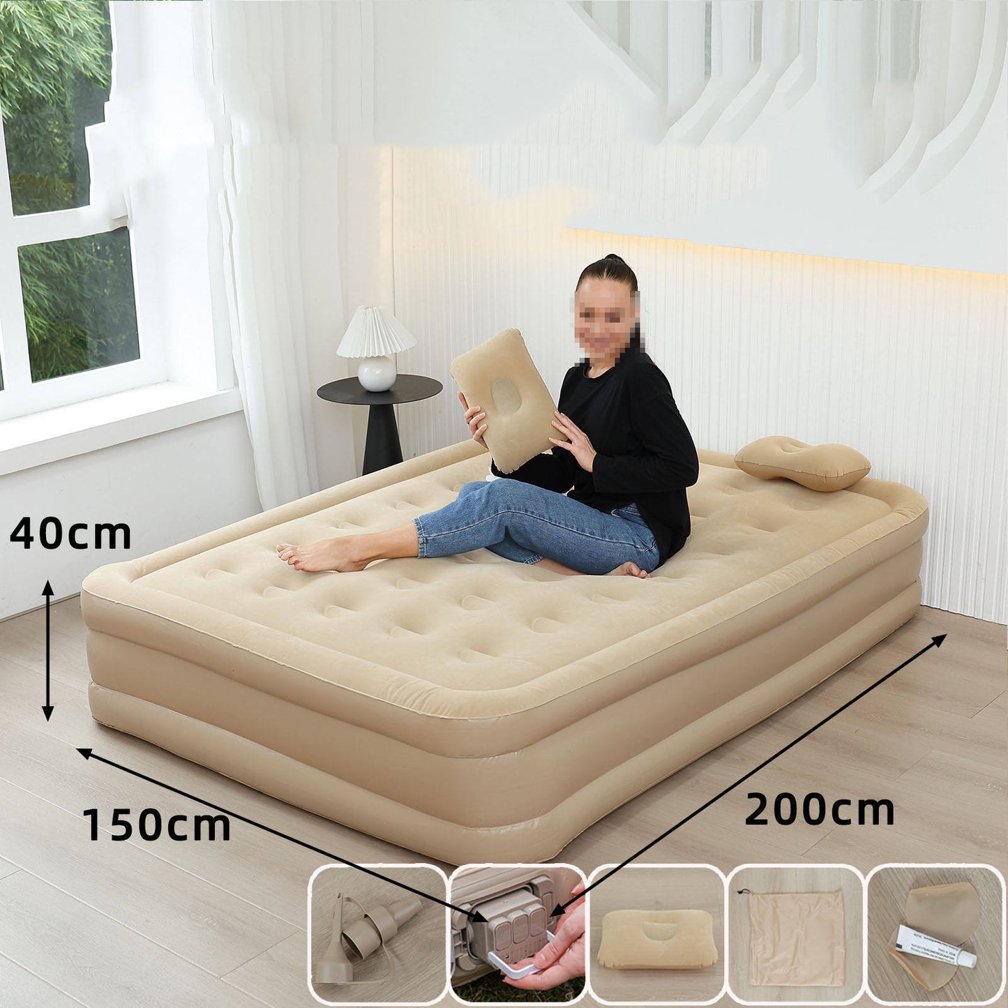 Matelas Gonflable Très Résistant 2 Places - Pompe Intégrée Automatique, Hauteur Améliorée, Famille & Camping, 40cm d'épaisseurs