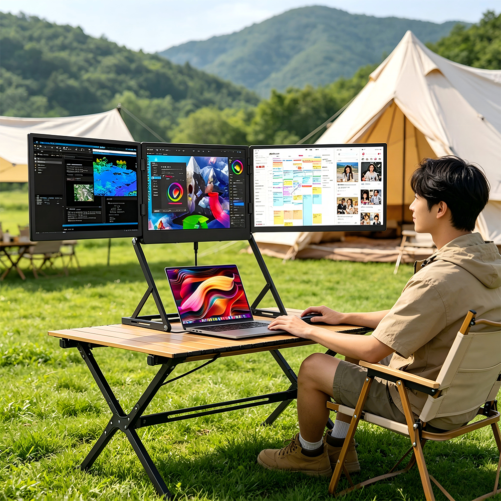 Extension d'Écran Triple pour Ordinateur Portable - Moniteur Portable 3-en-1