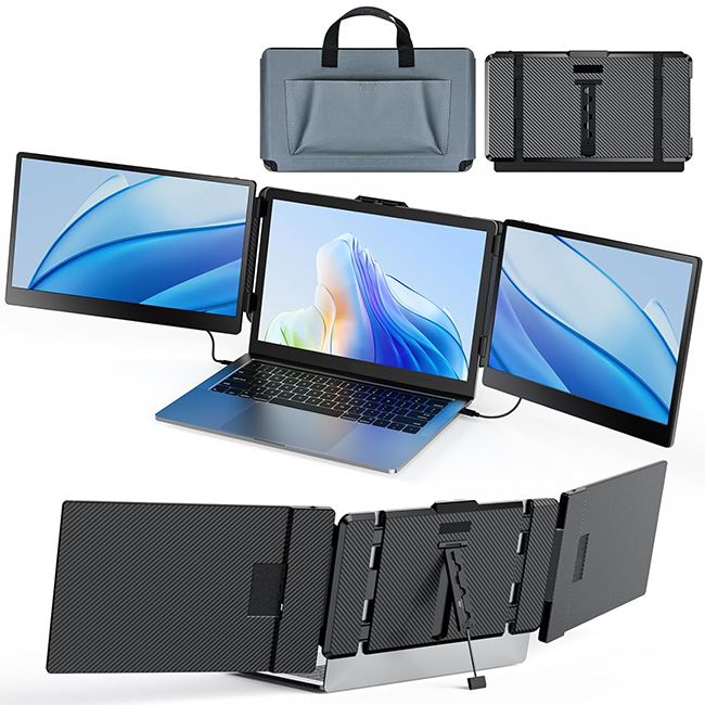 Moniteur Portable Triple Écran + Housse de Transport - Extension pour Laptop