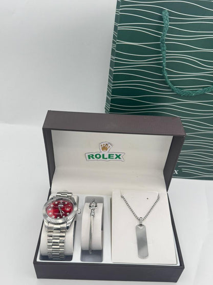 Coffret Bijoux 4 Pièces Homme & Femme - Montre + Bracelet + Collier + Bague, Cadeau Idéal