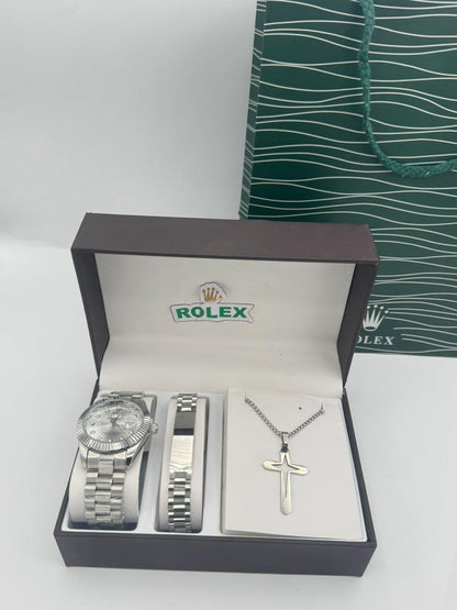 Coffret Bijoux 4 Pièces Homme & Femme - Montre + Bracelet + Collier + Bague, Cadeau Idéal