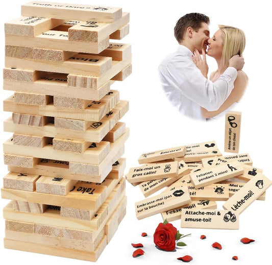 Jeu de Tour de Blocs Coquins, 48 Blocs Jeu Coquin de Tour Infernale pour Adultes, Blocs Empilables en Bois, Noël Cadeaux de Rencontre pour Couples Adultes