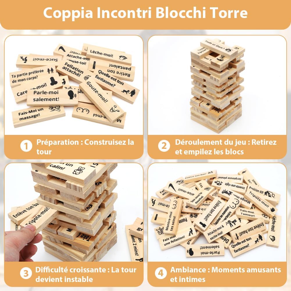 Jeu de Tour de Blocs Coquins, +30 Pièces Jeu Coquin de Tour Infernale pour Adultes, Blocs Empilables en Bois, Noël Cadeaux de Rencontre pour Couples Adultes