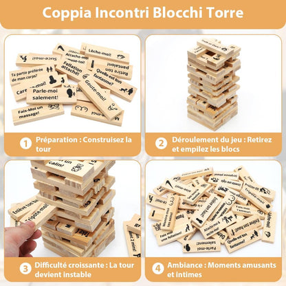 Jeu de Tour de Blocs Coquins, +30 Pièces Jeu Coquin de Tour Infernale pour Adultes, Blocs Empilables en Bois, Noël Cadeaux de Rencontre pour Couples Adultes