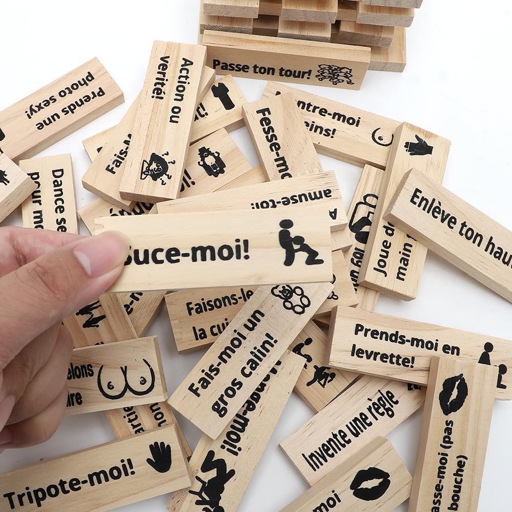 Jeu de Tour de Blocs Coquins, +30 Pièces Jeu Coquin de Tour Infernale pour Adultes, Blocs Empilables en Bois, Noël Cadeaux de Rencontre pour Couples Adultes