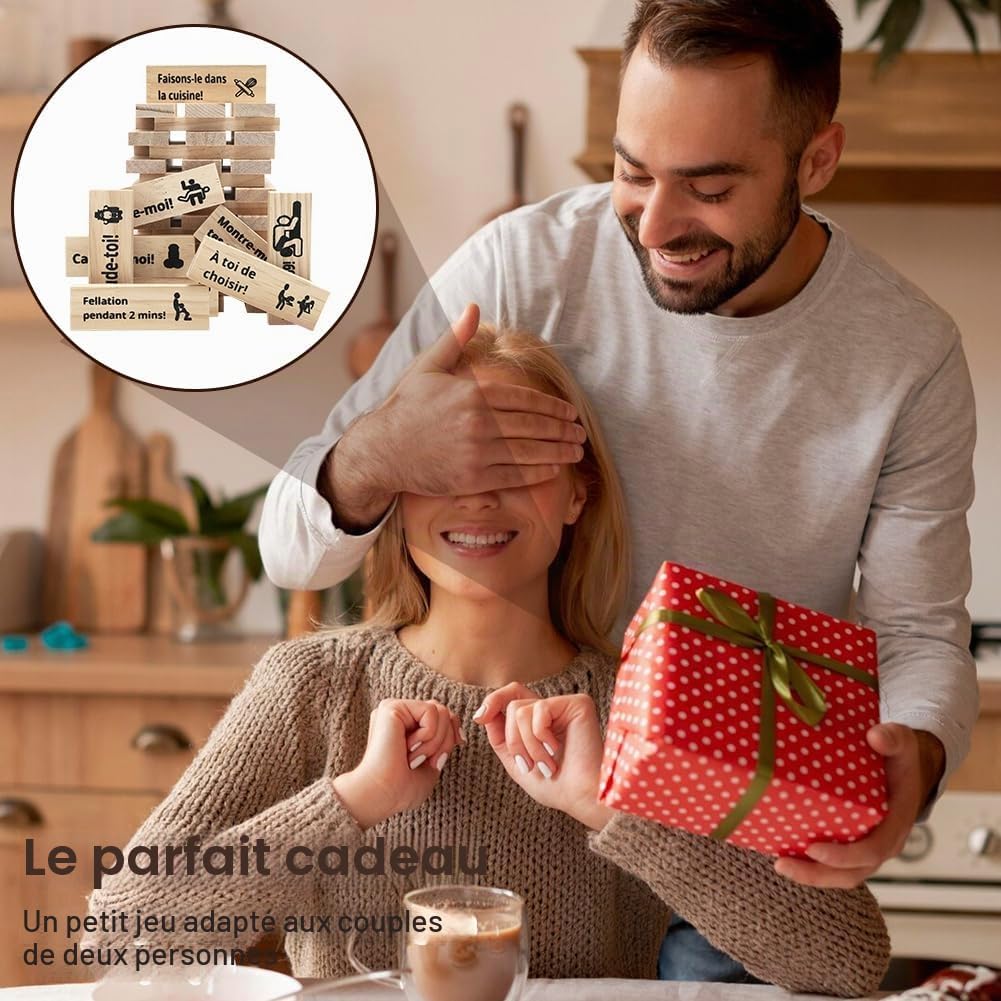Jeu de Tour de Blocs Coquins, +30 Pièces Jeu Coquin de Tour Infernale pour Adultes, Blocs Empilables en Bois, Noël Cadeaux de Rencontre pour Couples Adultes