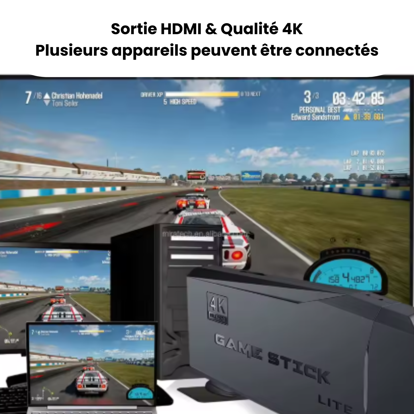 Game Stick Lite 4K - 10.000+ Jeux Classiques, 2 Manettes Sans Fil 2.4G, Plug & Play