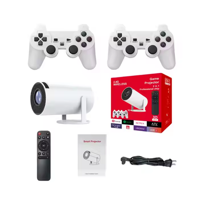 Vidéoprojecteur Smart 4K + Console de Jeu - Plus de 15 000 Jeux Intégrés, Netflix, YouTube, WiFi, 2 Manettes Incluses