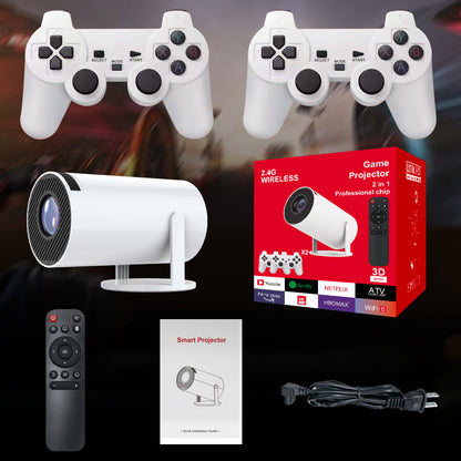 Vidéoprojecteur Smart 4K + Console de Jeu - Plus de 15 000 Jeux Intégrés, Netflix, YouTube, WiFi, 2 Manettes Incluses