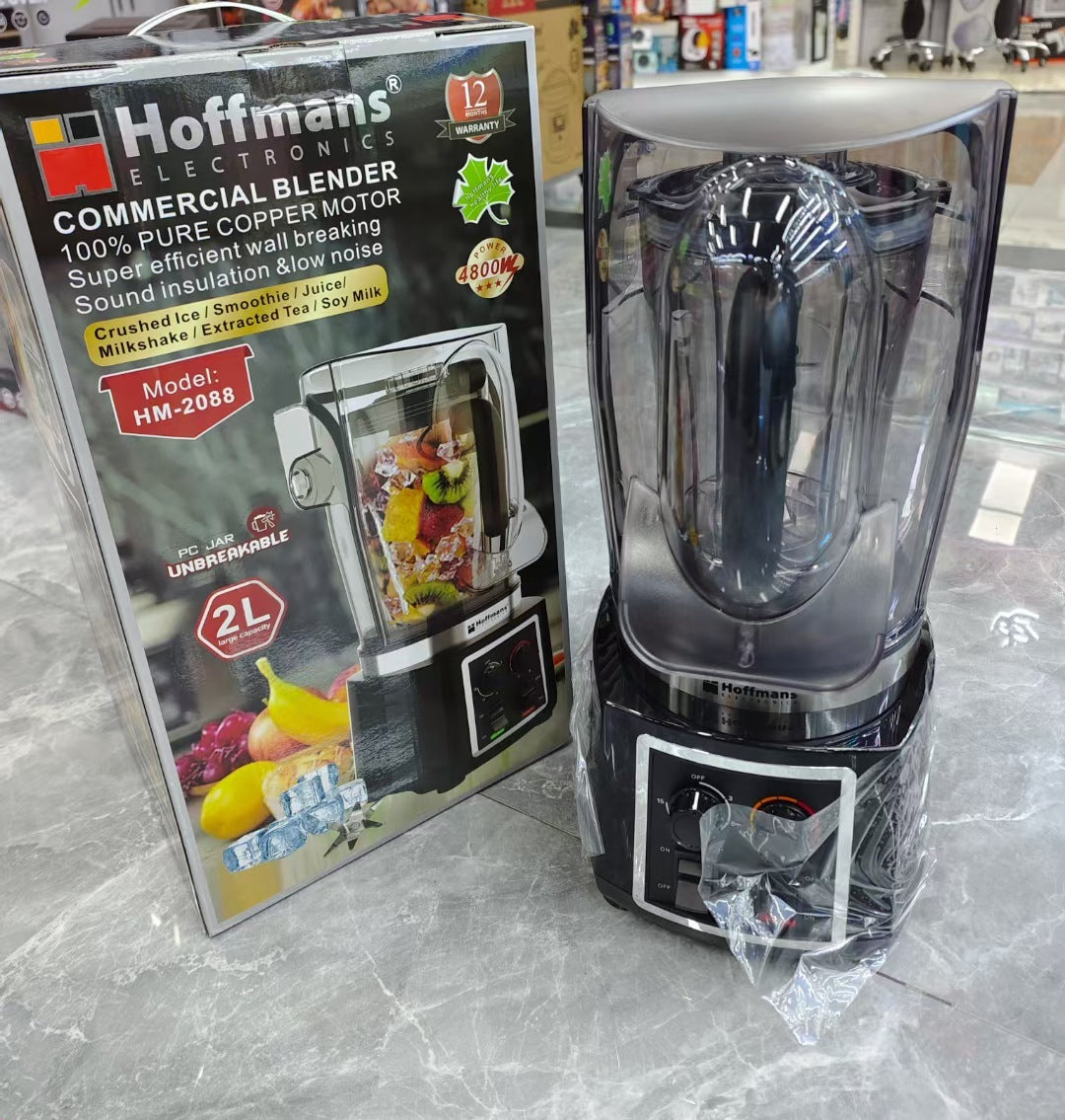 Blender Commercial Hoffmans 4800W - Moteur Cuivre Pur, 2L, LCD Touch, Insonorisé, Smoothie & Jus Professionnel