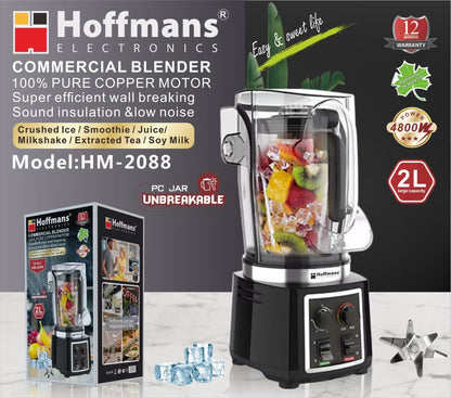Blender Commercial Hoffmans 4800W - Moteur Cuivre Pur, 2L, LCD Touch, Insonorisé, Smoothie & Jus Professionnel